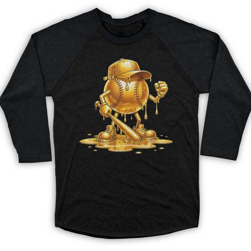 Melting Baseball Mascot Slugger Bat Cap Cartoon Baseball Raglan Shirt - Sportilla