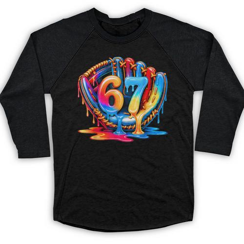 Number 67 Baseball Glove Ice Cream Drip Six Seven Meme Baseball Raglan Shirt - Sportilla