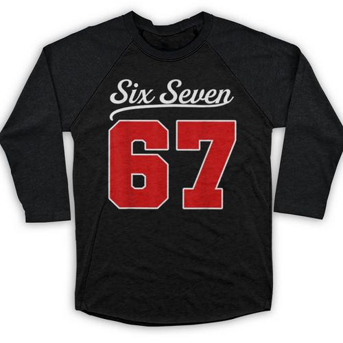 Number 67 Numbered Six Seven Baseball Jersey Style Team 67 Baseball Raglan Shirt - Sportilla