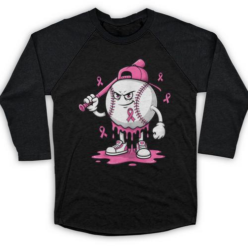 Pink Ribbon Baseball Breast Cancer Awareness Baseball Raglan Shirt - Sportilla