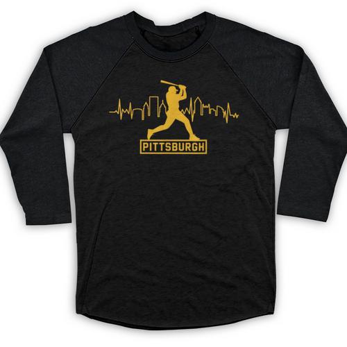 Pittsburgh Lovers Skyline Retro Baseball Heartbeat Men Women Baseball Raglan Shirt - Sportilla