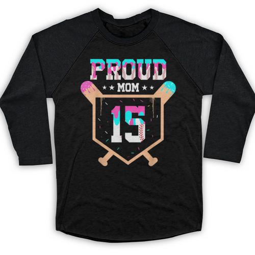 Proud Mom Baseball Player Number 15 Ice Cream Drip Baseball Raglan Shirt - Sportilla