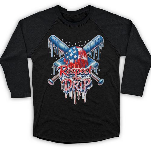 Respect The Drip Baseball American Flag Ice Cream Drip Youth Baseball Raglan Shirt - Sportilla