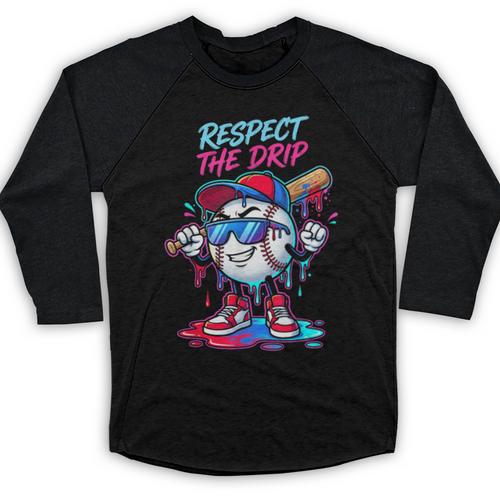 Respect The Drip Baseball Bat Sunglasses Mascot Baseball Raglan Shirt - Sportilla