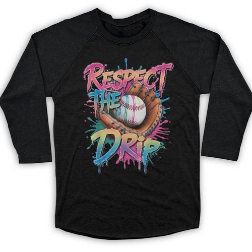 Respect The Drip Baseball Drip Glove Youth Boys Girls Player Baseball Raglan Shirt - Sportilla