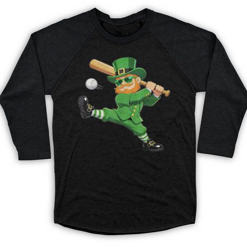 Retro Leprechaun Baseball St Patricks Day Sport Men Boy Kids Baseball Raglan Shirt - Sportilla
