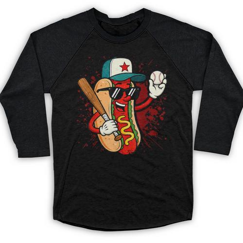 Retro Vintage Baseball Hot Dogs Baseball Raglan Shirt - Sportilla