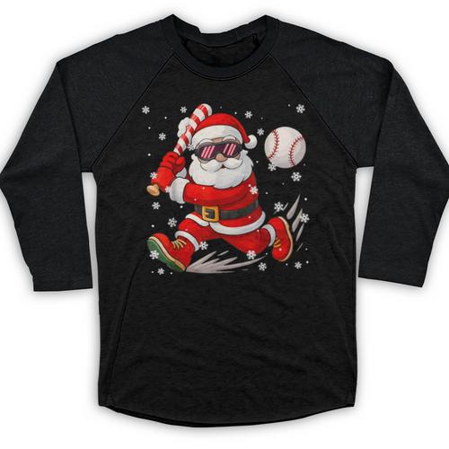 Santa Baseball Christmas Pajamas Xmas Men Boy Toddlers Baseball Raglan Shirt - Sportilla