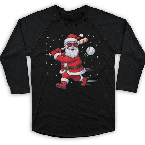 Santa Baseball Christmas Pajamas Xmas Men Kids Boys Baseball Raglan Shirt - Sportilla