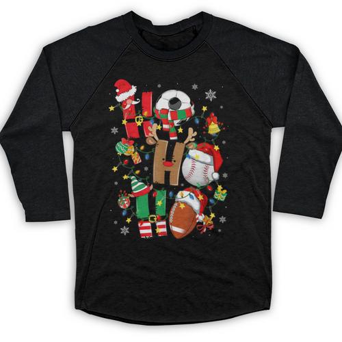 Santa Baseball Football Soccer Pajamas Ho Ho Christmas Xmas Baseball Raglan Shirt - Sportilla