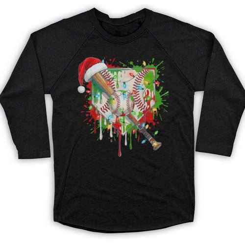 Santa Sports Ice Baseball Christmas Xmas Pajama Kid Men Boys Baseball Raglan Shirt - Sportilla
