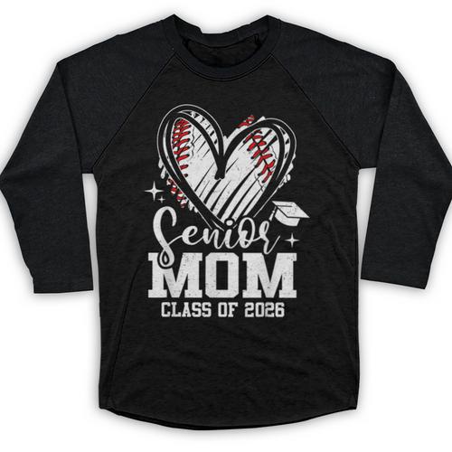 Senior Mom Class Of 2026 Baseball Graduation Heart Baseball Raglan Shirt - Sportilla
