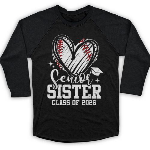 Senior Sister Class Of 2026 Baseball Graduation Heart Baseball Raglan Shirt - Sportilla