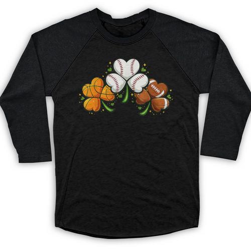Shamrock Baseball Basketball Football St Patricks Day Baseball Raglan Shirt - Sportilla