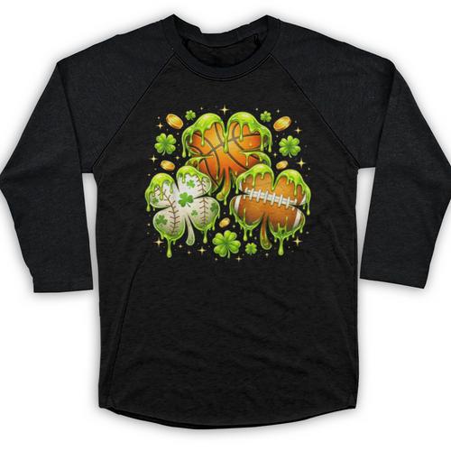 Shamrock Basketball Baseball Drip St Patrick's Day Boys Men Baseball Raglan Shirt - Sportilla