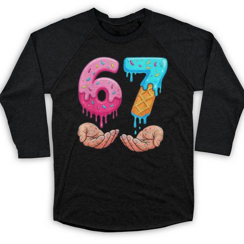 Six Seven 6-7 Baseball Ice Cream Drip 67 Meme Hands Baseball Raglan Shirt - Sportilla