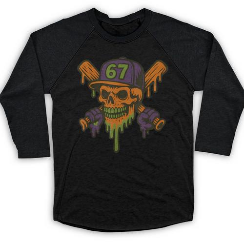 Six Seven 6 7 Baseball Skull Drip Halloween Horror Sports Baseball Raglan Shirt - Sportilla