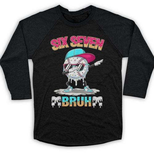 Six Seven 67 Meme Ice Cream Drip Baseball Dabbing Boy Kids Baseball Raglan Shirt - Sportilla