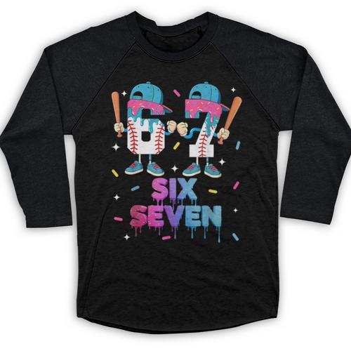 Six Seven Baseball Ice Cream Drip 6 7 Meme Gen Alpha Slang Baseball Raglan Shirt - Sportilla