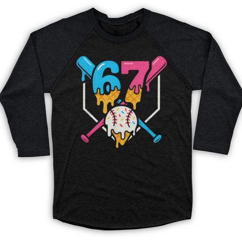 Six Seven Baseball Ice Cream Drip Cool 67 Gen Alpha Slang Baseball Raglan Shirt - Sportilla