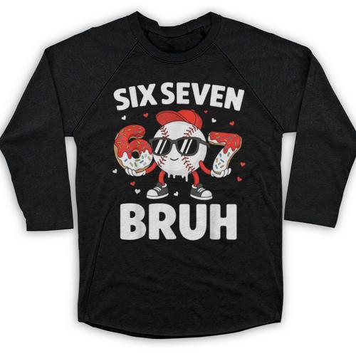 Six Seven Bruh Valentines Baseball Kids 67 Valentine Boys Baseball Raglan Shirt - Sportilla