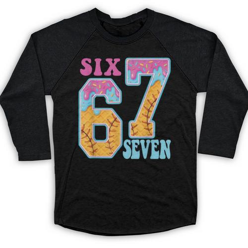 Six Seven Drip Baseball Player Number 67 Or 67th Birthday Baseball Raglan Shirt - Sportilla