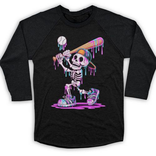 Skeleton Baseball Drip Boys Youth Kids Halloween Baseball Raglan Shirt - Sportilla