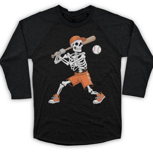 Skeleton Batting Baseball Halloween Baseball Raglan Shirt - Sportilla