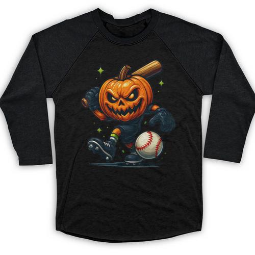 Spooky Halloween Scary Pumpkin Baseball Player Witchy Vibes Baseball Raglan Shirt - Sportilla