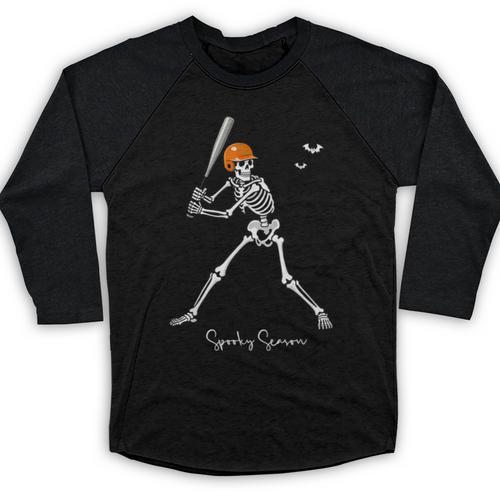 Spooky Season Skeleton Baseball Player Halloween Batter Baseball Raglan Shirt - Sportilla