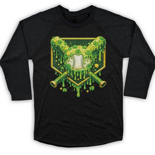 St Patrick's Day Baseball Boys Ice Cream Drip Youth Kids Baseball Raglan Shirt - Sportilla