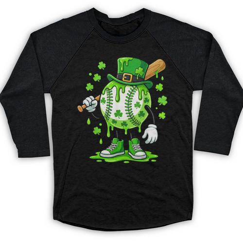 St Patricks Day Shamrock Baseball Drip Icecream Irish Boys Baseball Raglan Shirt - Sportilla