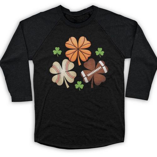 St Patricks Day Shamrock Basketball Baseball Irish Boys Men Baseball Raglan Shirt - Sportilla