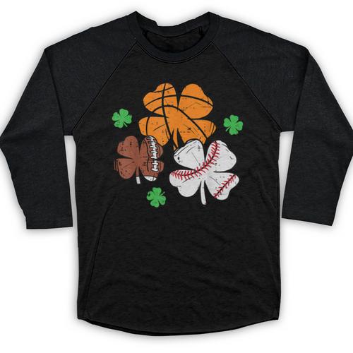 St Patricks Day Shamrock Basketball Baseball Men Boys Kids Baseball Raglan Shirt - Sportilla