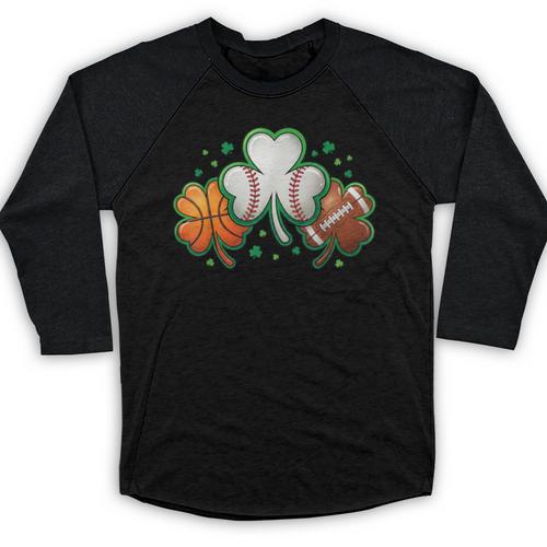 St Patricks Day Shamrock Sports Baseball Basketball Football Baseball Raglan Shirt - Sportilla