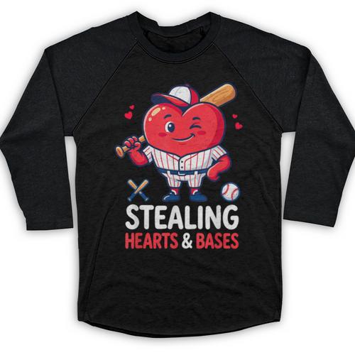 Stealing Hearts And Bases Baseball Player Valentine's Day Baseball Raglan Shirt - Sportilla