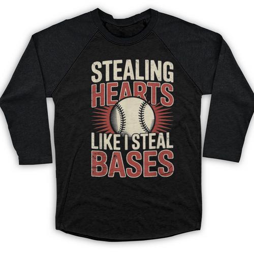 Stealing Hearts Like I Steal Bases Baseball Valentine Retro Baseball Raglan Shirt - Sportilla
