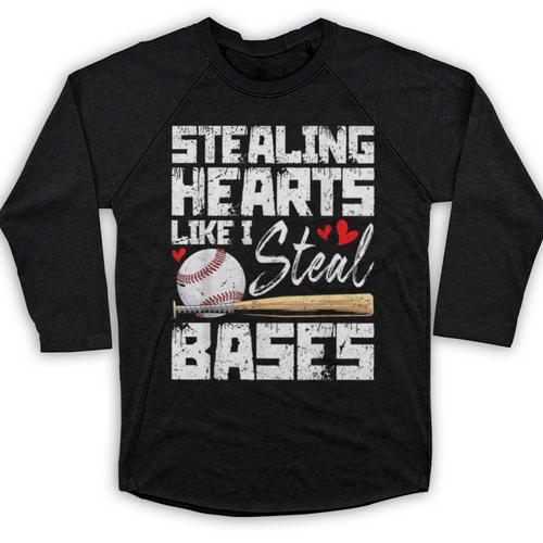 Stealing Hearts Like I Steal Bases Baseball Valentines Baseball Raglan Shirt - Sportilla