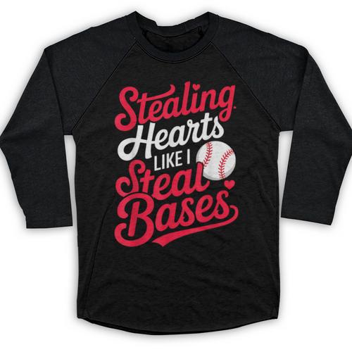 Stealing Hearts Like I Steal Bases Cute Baseball Boys Baseball Raglan Shirt - Sportilla