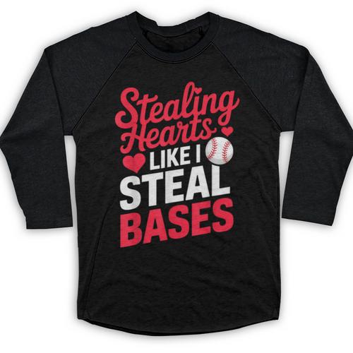 Stealing Hearts Like I Steal Bases Cute Baseball Valentine Baseball Raglan Shirt - Sportilla