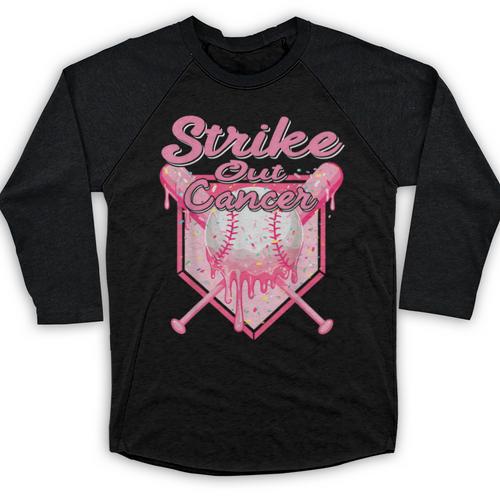 Strike Out Breast Cancer Baseball Drip For Boys Youth Baseball Raglan Shirt - Sportilla