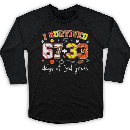 I Survived 6733 Days Of 3rd Grade Baseball Football 100 Day Baseball Raglan Shirt - Sportilla