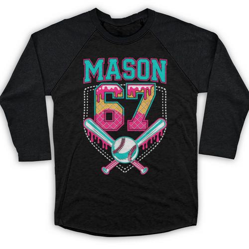Trendy Mason 67 Mem Ice Cream Drip Baseball Birthday Costume Baseball Raglan Shirt - Sportilla