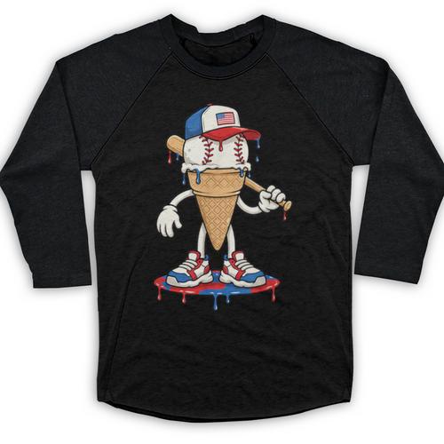 USA Patriotic Baseball Ice Cream Cone Freedom Baseball Raglan Shirt - Sportilla