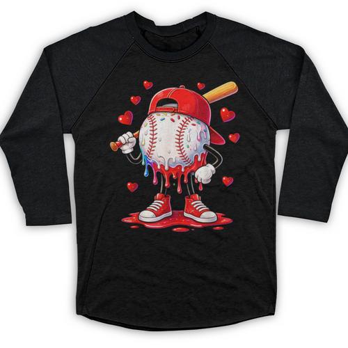 Valentine Baseball Heart Drip Sport Love Valentines Day Boys Baseball Raglan Shirt - Sportilla