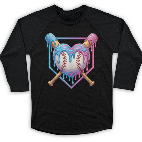 Valentines Baseball Heart Dripping Ice Cream Gen Z Alpha Baseball Raglan Shirt - Sportilla