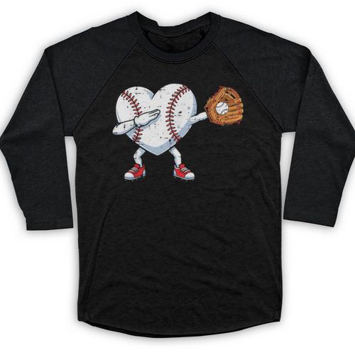 Valentines Day Baseball Ball Heart Dab Boys Kids Men Baseball Raglan Shirt - Sportilla