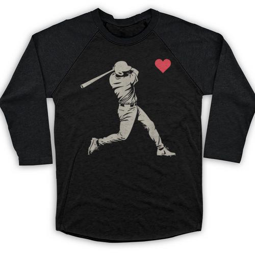 Valentines Day Baseball Batter Silhouette Heart Men Boy Kids Baseball Raglan Shirt - Sportilla