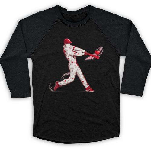 Valentines Day Baseball Batter Silhouette Heart For Men Boys Baseball Raglan Shirt - Sportilla
