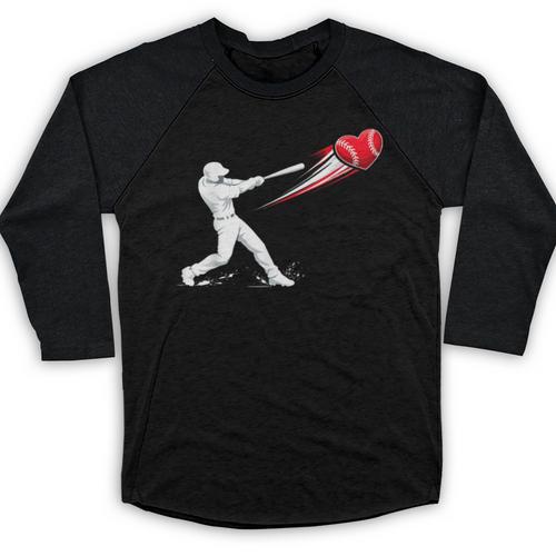 Valentines Day Baseball Batter Silhouette Heart Baseball Raglan Shirt - Sportilla
